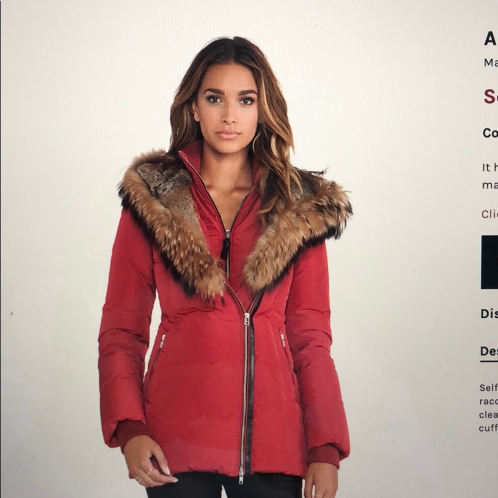 Mackage  Akiva Red Jacket Raccoon/ Rabbit Fur Trim
